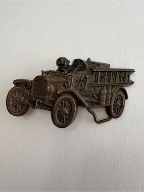 Vintage 1979 Baron Buckle Solid Brass Belt Buckle Antique Fire Truck Unique Gift